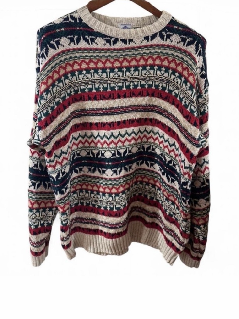 VTG Men’s Colorful 3D Knit Fair Isle Patterned Sweater Size XL